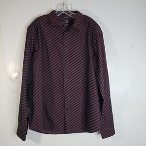 Mens Helix Long Sleeve Button front Marron Diagonal stripe Shirt size XXL